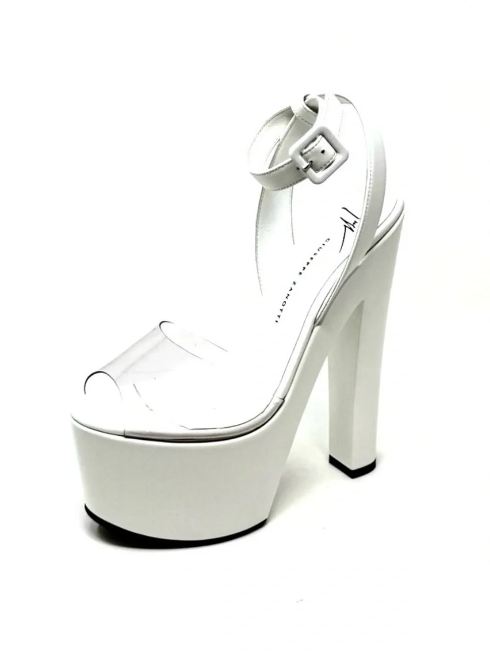 NWB Giuseppe Zanotti SAINTRO 150 PLATFORM SANDALS IN White LEATHER & PVC, U.S. 7